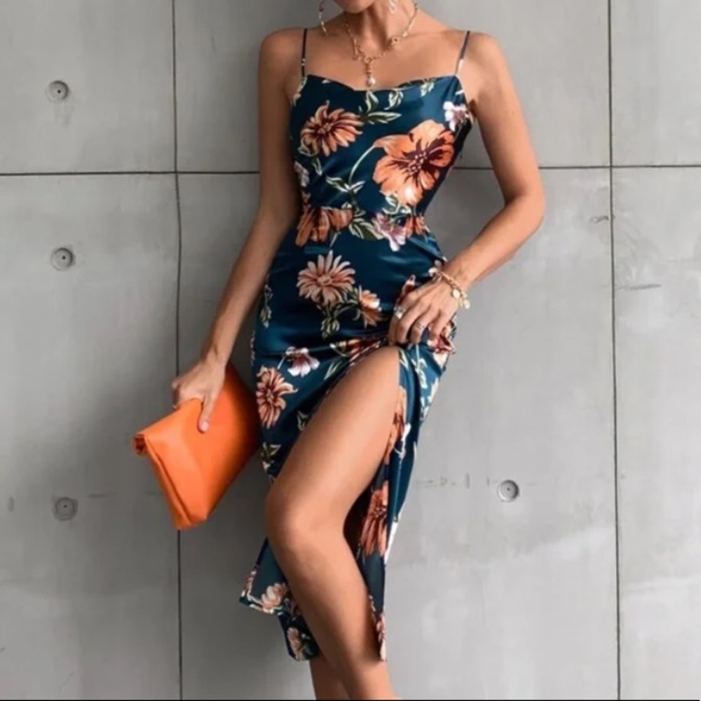 Boho floral print side slit cami dress - Picture 5 of 5